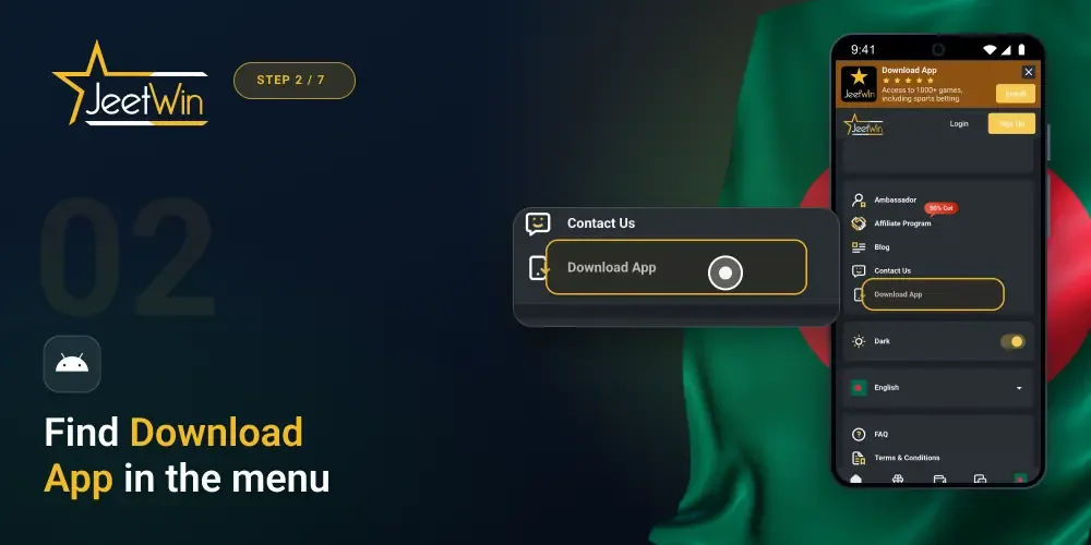 Find Download App in the menu Jeetwin website