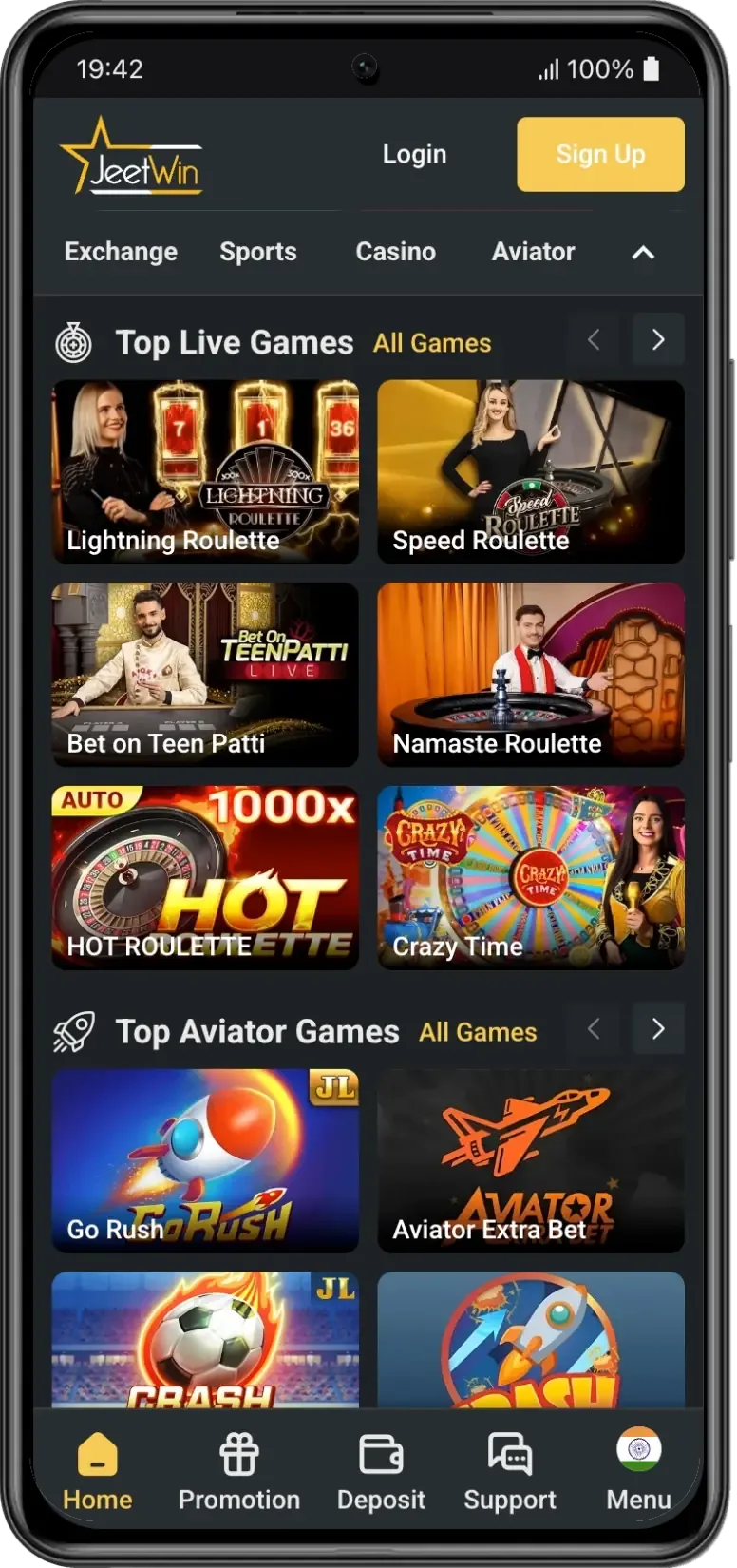 Jeetwin Mobile App Screenshot on Android device