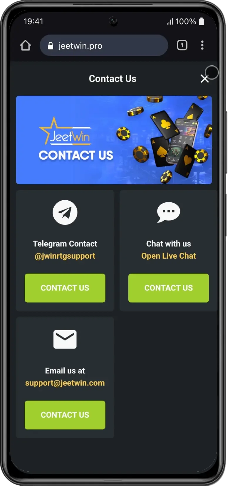 Jeetwin Mobile App Screenshot on Android device