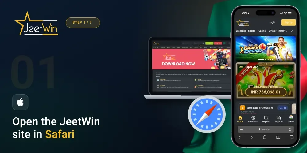 Open the official Jeetwin website via Safari browser