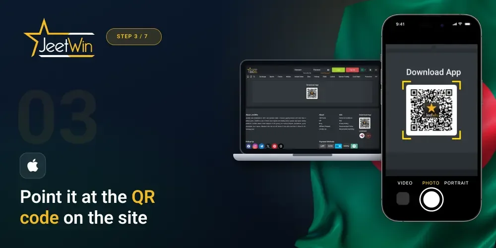 Scan QR Code on Jeetwin website via iOS device