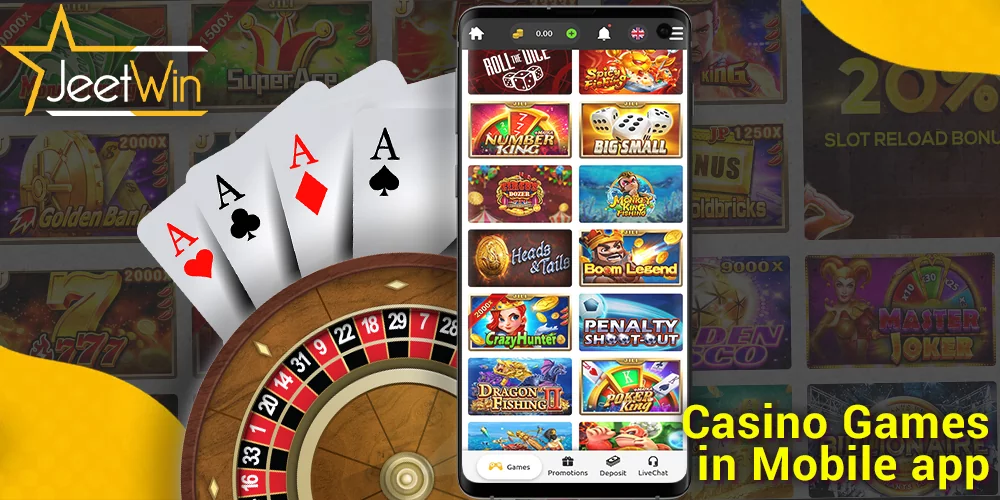 Casino section in JeetWin mobile app