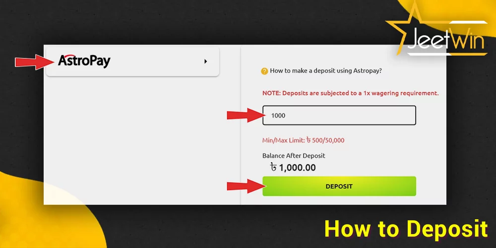 step-by-step instructions on How to Deposit at JeetWin