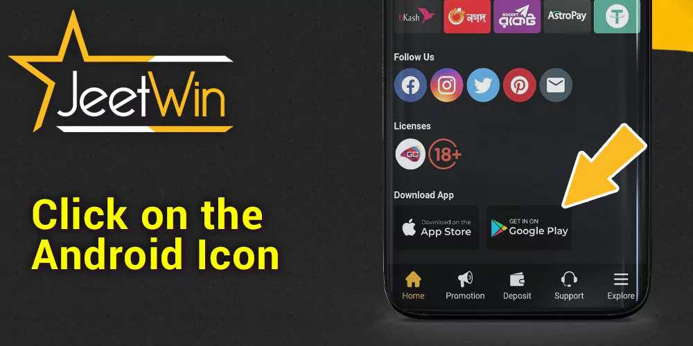 Button to go to the JeetWin app download page for Android