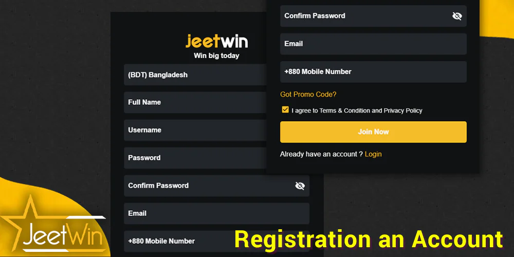 Step-by-step instructions on how to register an account at JeetWin BD